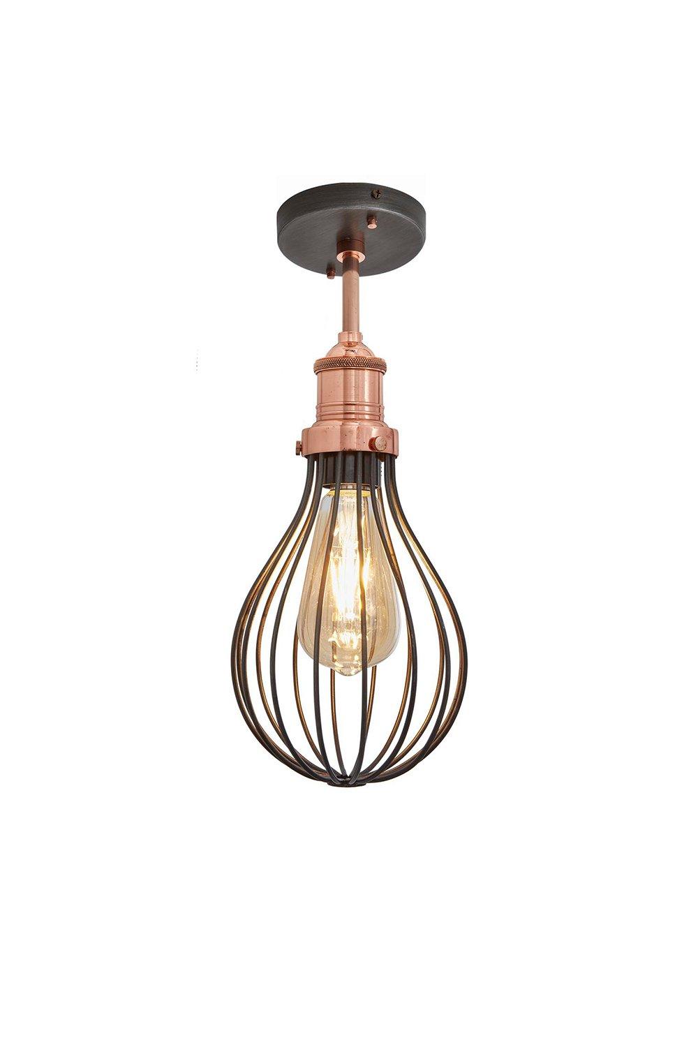 Brooklyn Balloon Cage Flush Mount, 6 Inch, Pewter, Copper Holder